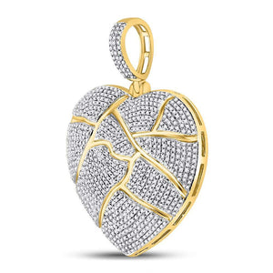 10kt Yellow Gold Men's Fractured Broken Heart Diamond Charm Pendant - 1 - 1/2 Cttw - Splendid Jewellery