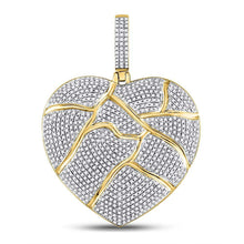 Load image into Gallery viewer, 10kt Yellow Gold Men&#39;s Fractured Broken Heart Diamond Charm Pendant - 1-1/2 Cttw  Top View from Splendid Jewellery
