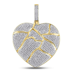 10kt Yellow Gold Men's Fractured Broken Heart Diamond Charm Pendant - 1 - 1/2 Cttw - Splendid Jewellery