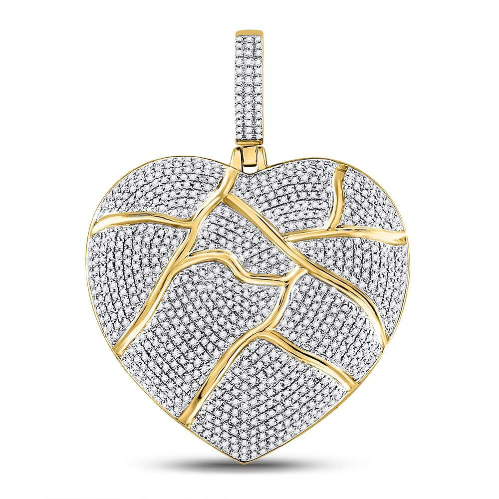 10kt Yellow Gold Men's Fractured Broken Heart Diamond Charm Pendant - 1 - 1/2 Cttw - Splendid Jewellery