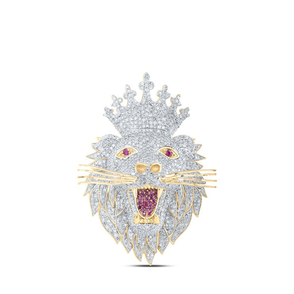 10kt Yellow Gold Men's Lion Crown Diamond Charm Pendant - 3 - 5/8 Cttw - Splendid Jewellery
