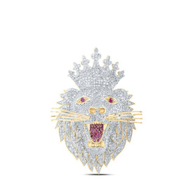 10kt Yellow Gold Men's Lion Crown Diamond Charm Pendant - 3 - 5/8 Cttw - Splendid Jewellery