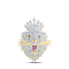 10kt Yellow Gold Men's Lion Face Crown Diamond Charm Pendant - 1 Cttw - Splendid Jewellery