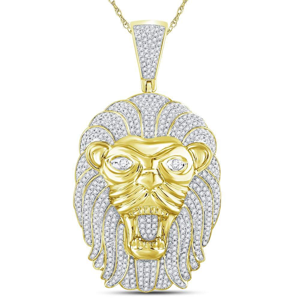 10kt Yellow Gold Men's Lion Face Diamond Charm Pendant - 1 - 1/4 Cttw - Splendid Jewellery
