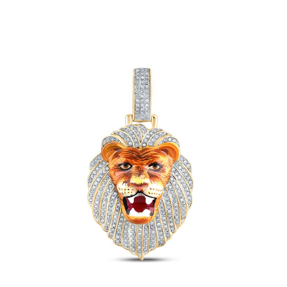 10kt Yellow Gold Men's Lion Face Diamond Charm Pendant - 5/8 Ct.t.w. - Splendid Jewellery