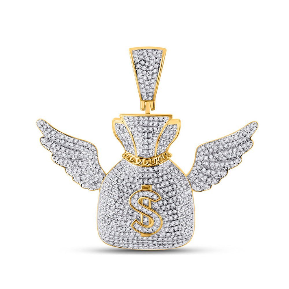 10kt Yellow Gold Men's Money Bag Wings Diamond Charm Pendant - 1 - 1/2 Cttw - Splendid Jewellery