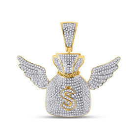 10kt Yellow Gold Men's Money Bag Wings Diamond Charm Pendant - 1 - 1/2 Cttw - Splendid Jewellery