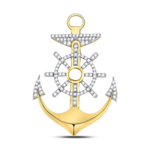 Load image into Gallery viewer, 10kt Yellow Gold Men's Nautical Diamond Anchor Wheel Charm Pendant - 1 - 1/5 Cttw - Splendid Jewellery