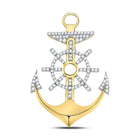 10kt Yellow Gold Men's Nautical Diamond Anchor Wheel Charm Pendant - 1-1/5 Cttw  Top View from Splendid Jewellery