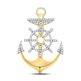 10kt Yellow Gold Men's Nautical Diamond Anchor Wheel Charm Pendant - 1-1/5 Cttw  Top View from Splendid Jewellery