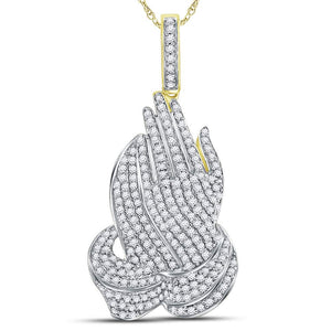 10kt Yellow Gold Men's Praying Hands Diamond Charm Pendant - 1 - 5/8 Cttw - Splendid Jewellery