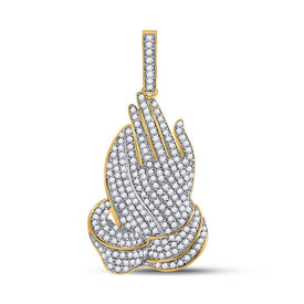 10kt Yellow Gold Men's Praying Hands Diamond Charm Pendant - 7/8 Cttw - Splendid Jewellery