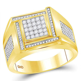 10kt Yellow Gold Men's Princess Diamond Square Cluster Ring 3/4 Cttw - Regal Elegance - Splendid Jewellery