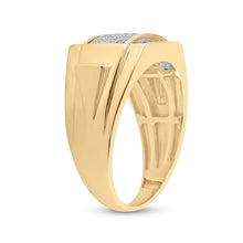 Load image into Gallery viewer, 10kt Yellow Gold Men&#39;s Rectangle Cluster Diamond Ring - 1/4 Cttw product Side View from Splendid Jewellery