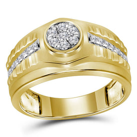 10kt Yellow Gold Men's Ribbed Cluster Diamond Ring - 1/2 Cttw product  Top View from Splendid Jewellery