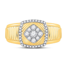 Load image into Gallery viewer, 10kt Yellow Gold Men's Ribbed Square Cluster Ring with 1/2 Ct.t.w. Round Diamonds - Splendid Jewellery - Splendid Jewellery