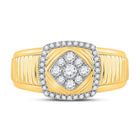 10kt Yellow Gold Men's Ribbed Square Cluster Ring with 1/2 Ct.t.w. Round Diamonds - Splendid Jewellery - Splendid Jewellery