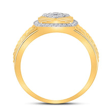 Load image into Gallery viewer, 10kt Yellow Gold Men's Ribbed Square Cluster Ring with 1/2 Ct.t.w. Round Diamonds - Splendid Jewellery product Side View from Splendid Jewellery