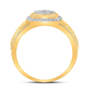 10kt Yellow Gold Men's Ribbed Square Cluster Ring with 1/2 Ct.t.w. Round Diamonds - Splendid Jewellery - Splendid Jewellery