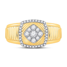 Load image into Gallery viewer, 10kt Yellow Gold Men's Ribbed Square Cluster Ring with 1/2 Ct.t.w. Round Diamonds - Splendid Jewellery product Top View from Splendid Jewellery