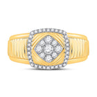 10kt Yellow Gold Men's Ribbed Square Cluster Ring with 1/2 Ct.t.w. Round Diamonds - Splendid Jewellery product Top View from Splendid Jewellery