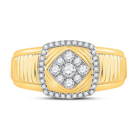 10kt Yellow Gold Men's Ribbed Square Cluster Ring with 1/2 Ct.t.w. Round Diamonds - Splendid Jewellery product Top View from Splendid Jewellery