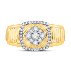 10kt Yellow Gold Men's Ribbed Square Cluster Ring with 1/2 Ct.t.w. Round Diamonds - Splendid Jewellery - Splendid Jewellery