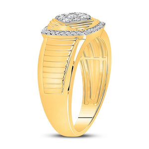 10kt Yellow Gold Men's Ribbed Square Cluster Ring with 1/2 Ct.t.w. Round Diamonds - Splendid Jewellery - Splendid Jewellery