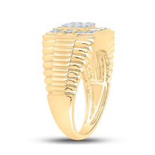 Load image into Gallery viewer, 10kt Yellow Gold Mens Ribbed Square Ring with Round Diamonds - 1/2 Cttw product Side View 2 from Splendid Jewellery