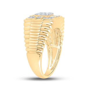 10kt Yellow Gold Mens Ribbed Square Ring with Round Diamonds - 1/2 Cttw - Splendid Jewellery