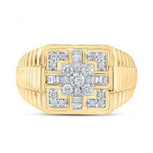 Load image into Gallery viewer, 10kt Yellow Gold Mens Ribbed Square Ring with Round Diamonds - 1/2 Cttw - Splendid Jewellery