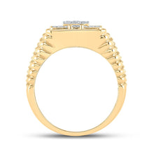 Load image into Gallery viewer, 10kt Yellow Gold Mens Ribbed Square Ring with Round Diamonds - 1/2 Cttw product Side View from Splendid Jewellery
