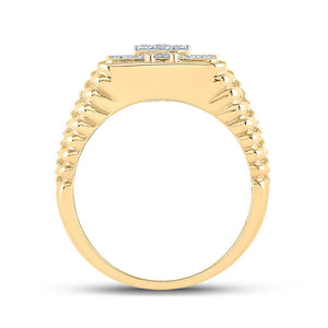 10kt Yellow Gold Mens Ribbed Square Ring with Round Diamonds - 1/2 Cttw - Splendid Jewellery