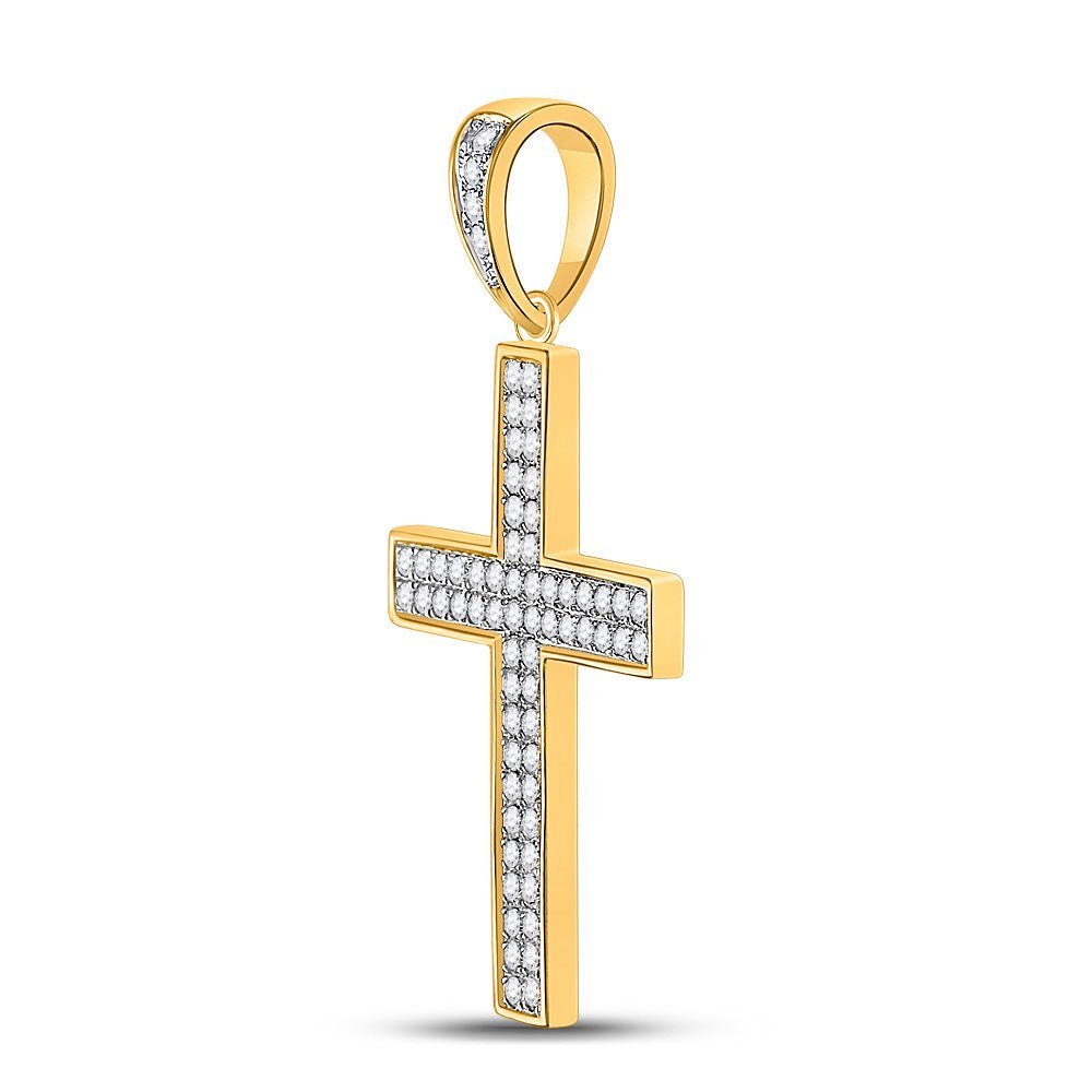 10kt Yellow Gold Men's Roman Cross Diamond Charm Pendant - 3/4 Cttw - Splendid Jewellery