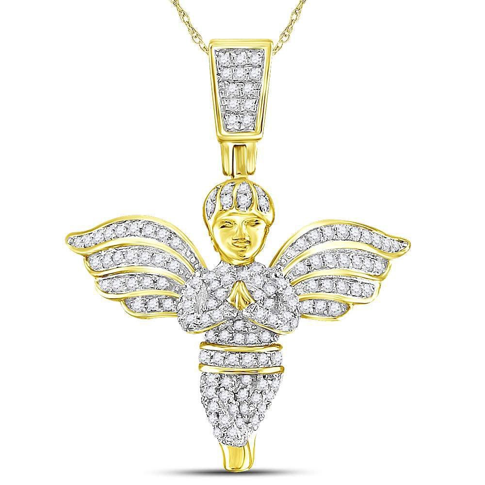 10kt Yellow Gold Men's Round Angel Diamond Charm Pendant - 3/8 Cttw - Splendid Jewellery - Splendid Jewellery