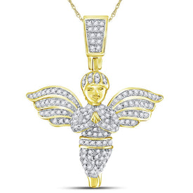 10kt Yellow Gold Men's Round Angel Diamond Charm Pendant - 3/8 Cttw - Splendid Jewellery Side view from the 10Kt Yellow Gold Mens Round Angel Diamond Charm Pendant 3 8 Cttwpin222432 collection by Splendid Jewellery