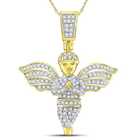 10kt Yellow Gold Men's Round Angel Diamond Charm Pendant - 3/8 Cttw - Splendid Jewellery Top view from the 10Kt Yellow Gold Mens Round Angel Diamond Charm Pendant 3 8 Cttwpin222432 collection by Splendid Jewellery