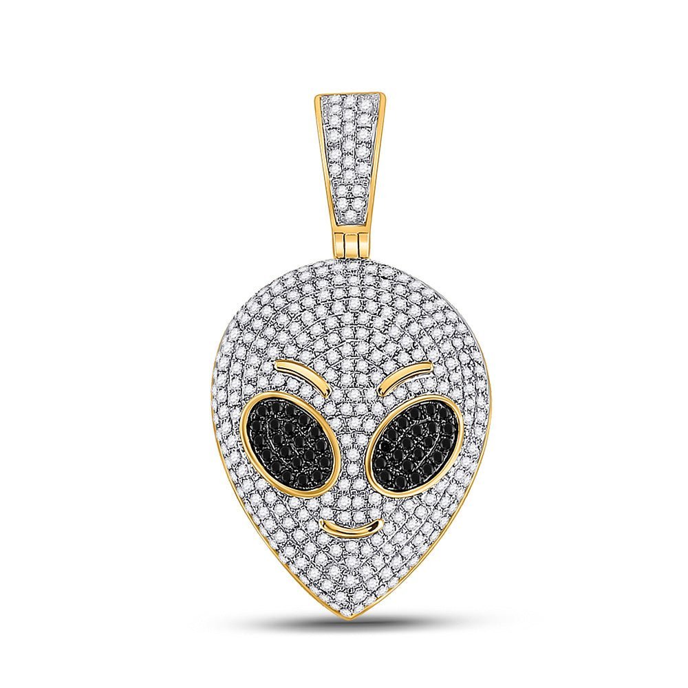 10kt Yellow Gold Men's Round Black Diamond Alien Charm Pendant - 1 Cttw - Splendid Jewellery
