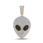 10kt Yellow Gold Men's Round Black Diamond Alien Charm Pendant - 1 Cttw - Splendid Jewellery