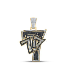 Load image into Gallery viewer, 10kt Yellow Gold Men's Round Black Diamond Lucky 777 Charm Pendant 1 - 5/8 Ctw - Splendid Jewellery
