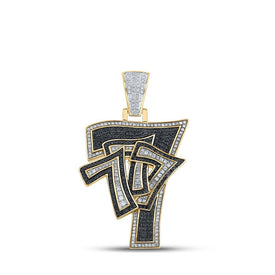 10kt Yellow Gold Men's Round Black Diamond Lucky 777 Charm Pendant 1 - 5/8 Ctw - Splendid Jewellery
