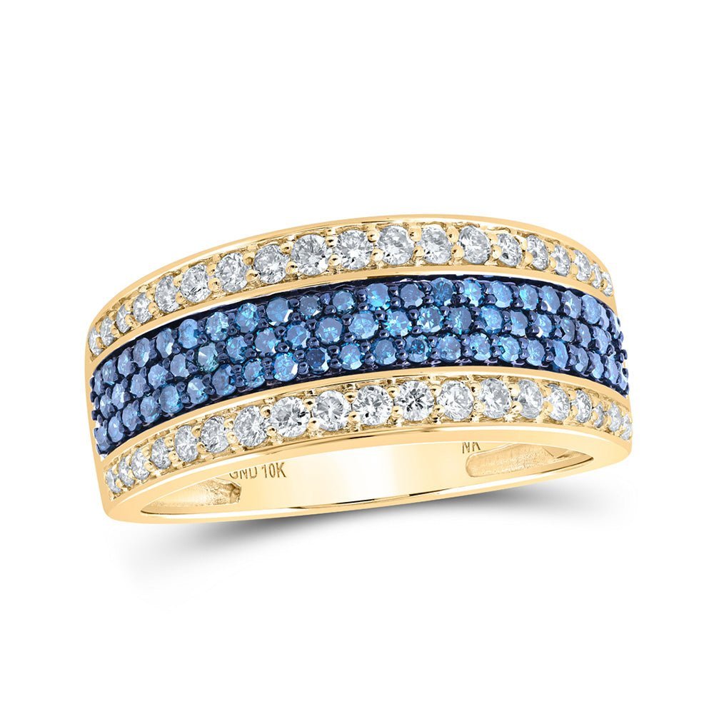 10kt Yellow Gold Men's Round Blue Color Treated Diamond Band Ring 1 - 1/4 Cttw - Exquisite Masculine Brilliance - Splendid Jewellery