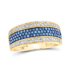 10kt Yellow Gold Men's Round Blue Color Treated Diamond Band Ring 1 - 1/4 Cttw - Exquisite Masculine Brilliance - Splendid Jewellery