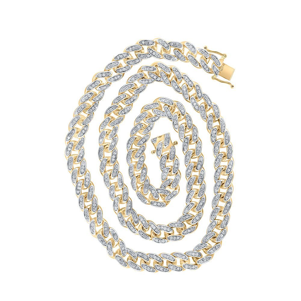 10kt Yellow Gold Men's Round Diamond 20 - inch Cuban Link Chain Necklace - Exquisite Brilliance - Splendid Jewellery