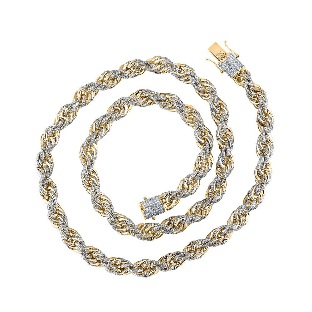 10kt Yellow Gold Mens Round Diamond 20 - inch Rope Chain Necklace - A Stunning Statement of Masculine Elegance - Splendid Jewellery