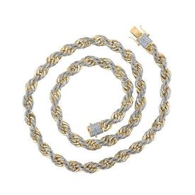 10kt Yellow Gold Mens Round Diamond 20 - inch Rope Chain Necklace - A Stunning Statement of Masculine Elegance - Splendid Jewellery