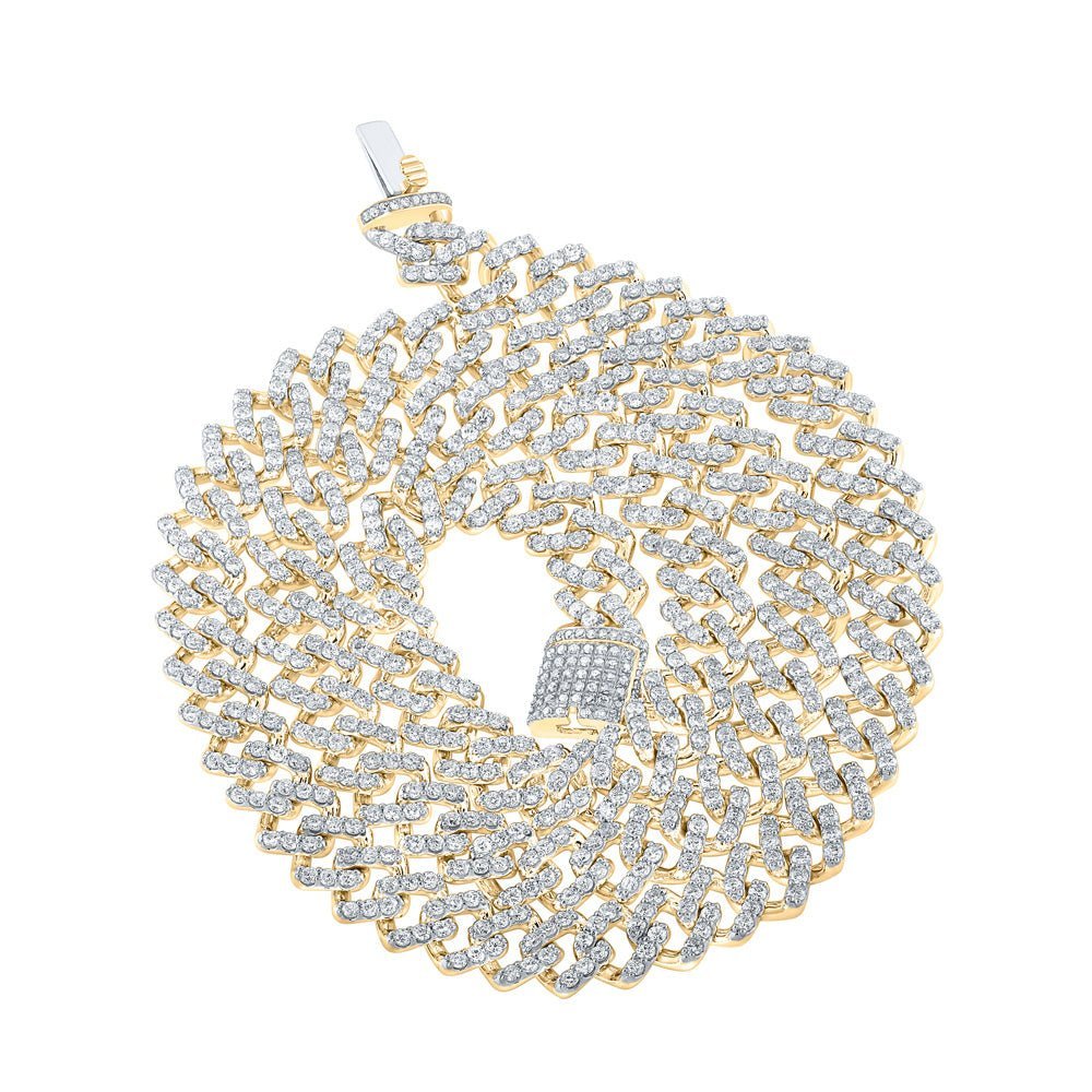 10kt Yellow Gold Men's Round Diamond 22 - inch Cuban Link Chain Necklace - 15 Cttw | Exquisite Brilliance - Splendid Jewellery