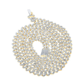 10kt Yellow Gold Men's Round Diamond 22 - inch Cuban Link Chain Necklace - 15 Cttw | Exquisite Brilliance - Splendid Jewellery