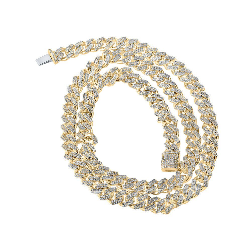 10kt Yellow Gold Men's Round Diamond 22 - inch Cuban Link Chain Necklace - Exquisite Brilliance - Splendid Jewellery