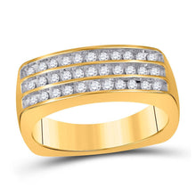 Load image into Gallery viewer, 10kt Yellow Gold Mens Round Diamond 3 - Row Band Ring - A Dazzling Statement of Masculine Elegance - Splendid Jewellery